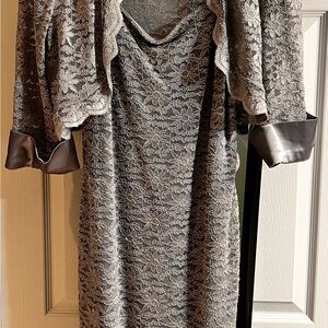 R&M Richards Silver Lace 3/4 length Sleeve Dress